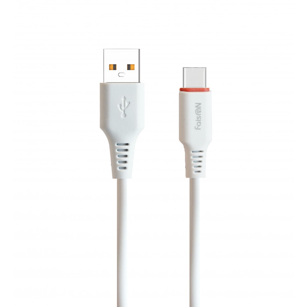 фото Кабель usb - type-c 1.0м, 3,0а, цвет: белый, красная вставка faison k-80