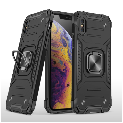

Противоударный чехол на iPhone X/XS с кольцом держателем на палец подставкой черный, Противоударный чехол для iPhone X / XS