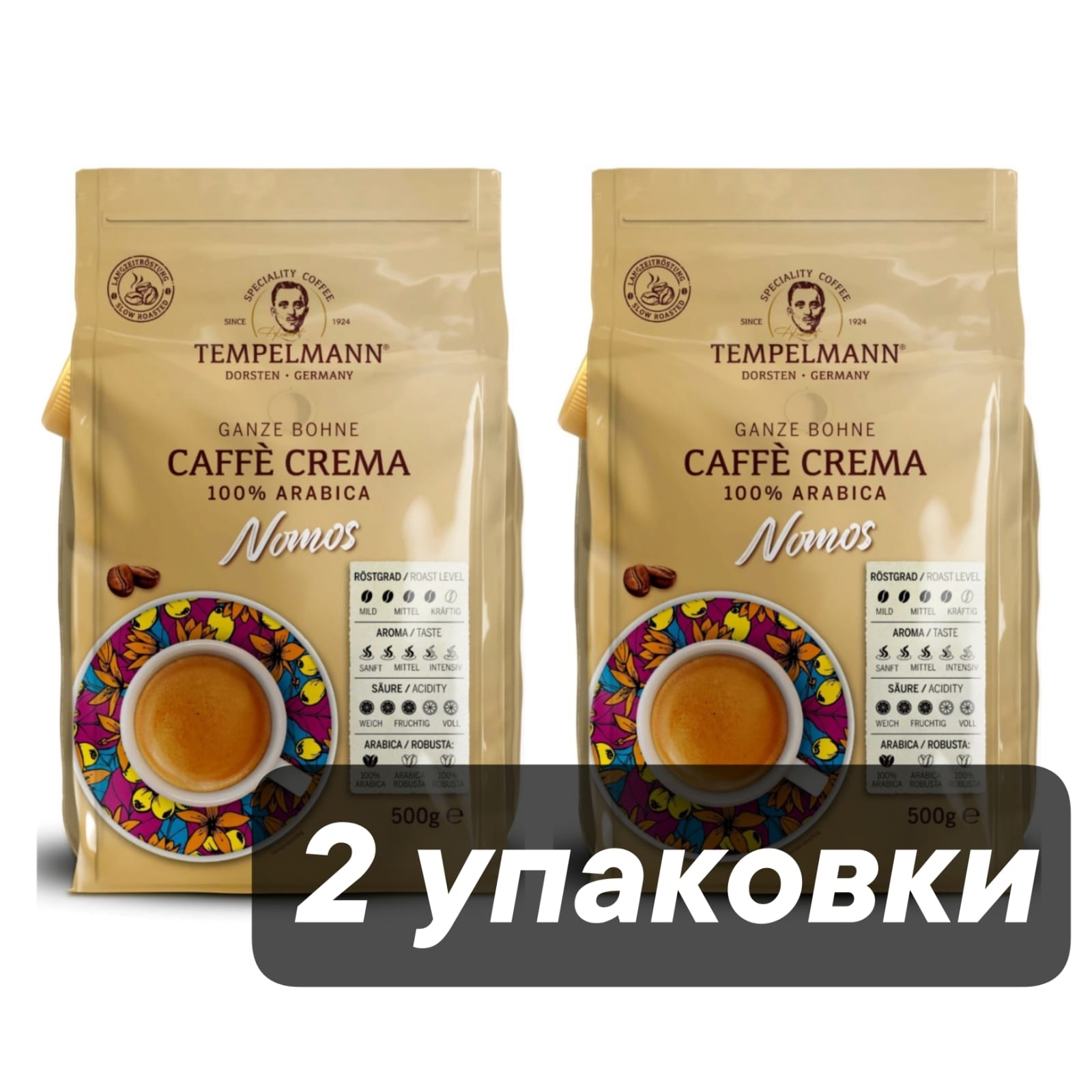 

Кофе в зернах Tеmpelmann Caffe Crema Nomos, 500 г x 2 шт