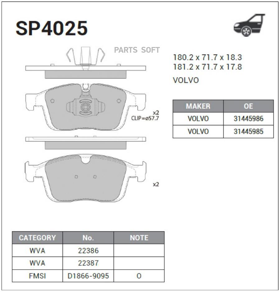 

Тормозные колодки Sangsin brake передние дисковые SP4025