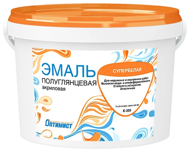 

ОПТИМИСТ E305 эмаль акриловая для наружных и внутренних работ (1кг) полуглянцевая