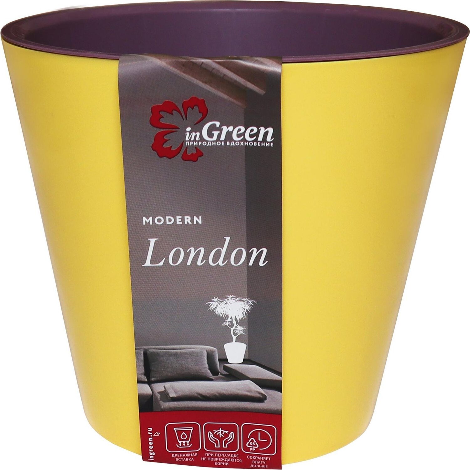 

Цветочный горшок InGreen London ING6204СГ 1,6 л спелая груша морозная слива 1 шт., Желтый;фиолетовый, London