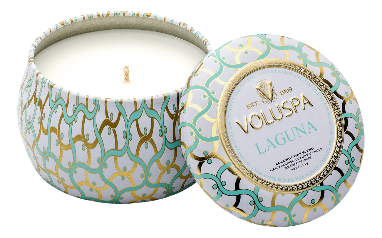 фото Voluspa ароматическая свеча laguna (лагуна) свеча в декоративном подсвечнике 113г