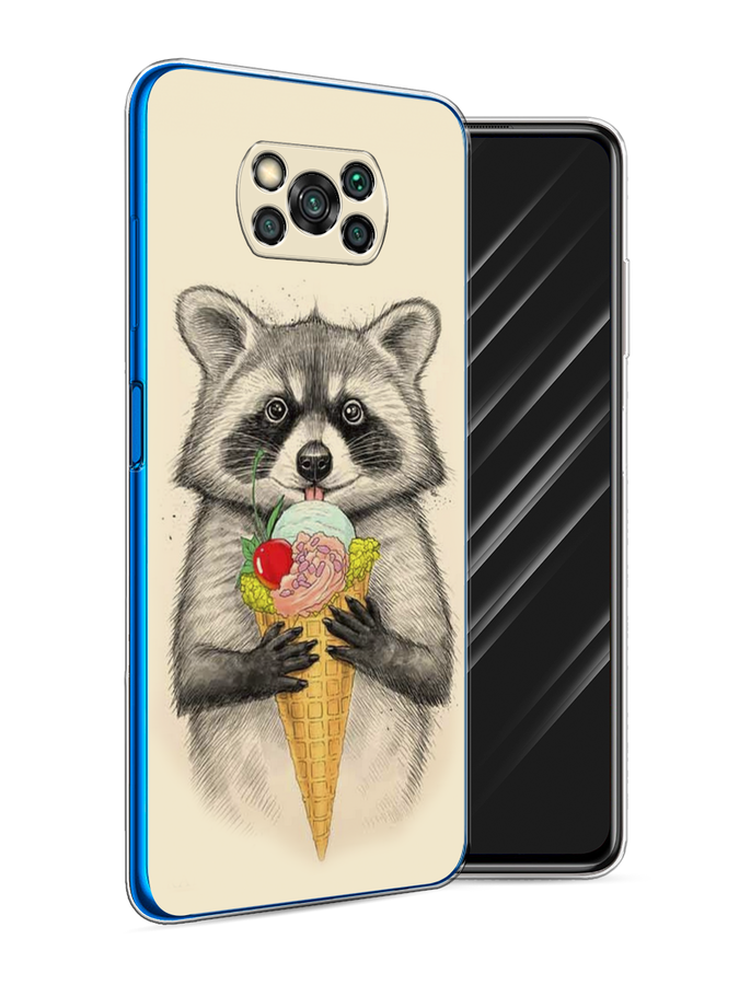 

Чехол Awog на Poco X3/X3 Pro "Енот с мороженым", Разноцветный, 310650-10