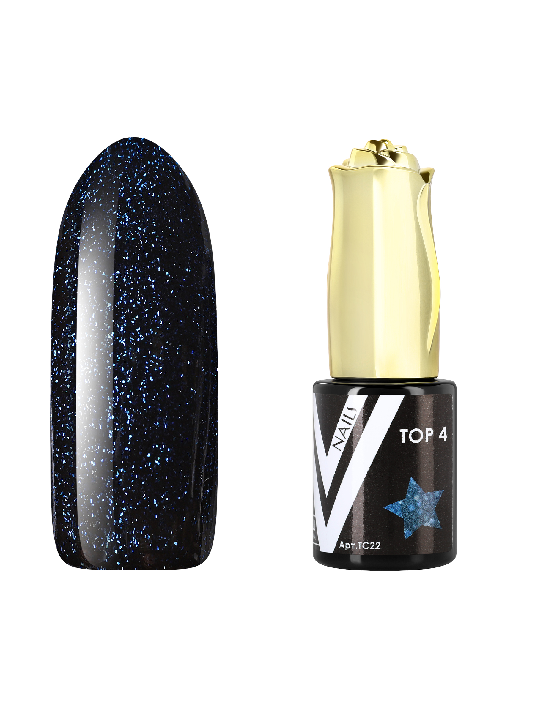 

Топ Vogue Nails Shine №4 синий с блестками без липкого слоя 10 мл