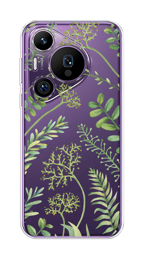 

Чехол на Huawei Pura 70 Pro/70 Pro Plus "Green Leaves", Зеленый;прозрачный, 6124150-1