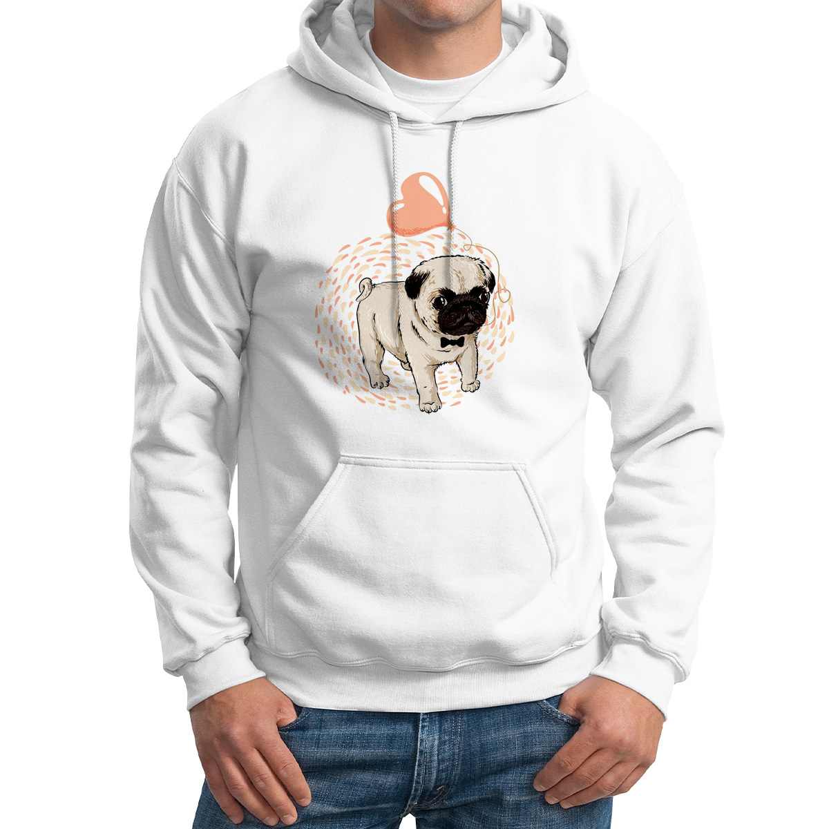 

Худи унисекс CoolPodarok Животные Собака с шариком белое 64 RU, Белый, M0151509