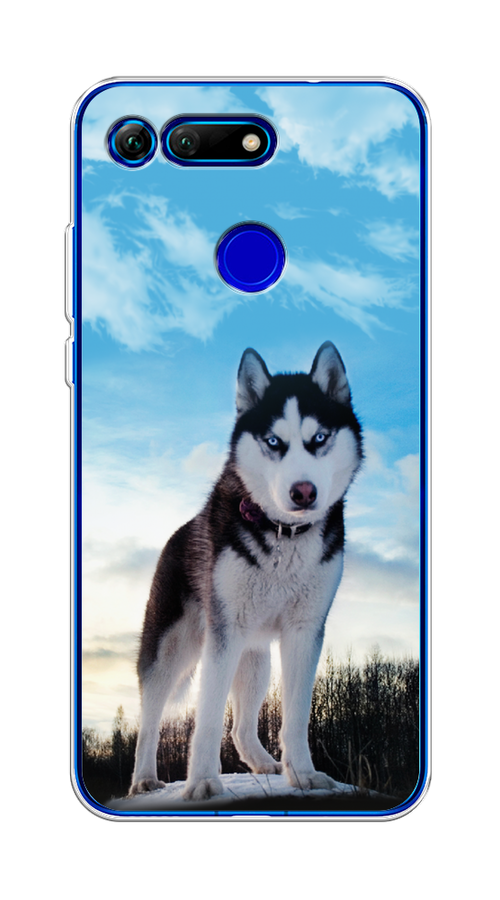 

Чехол Awog на Honor V20 (View 20) "Хаски 3", Белый;черный;голубой, 67350-2