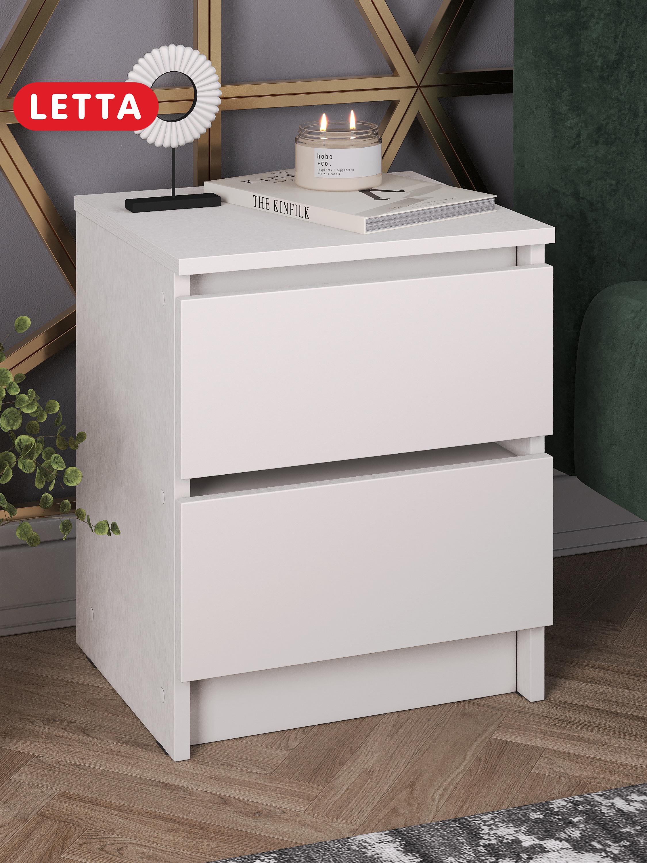 

Тумба Letta City 2 ящика, Белое тиснение, Белый, City