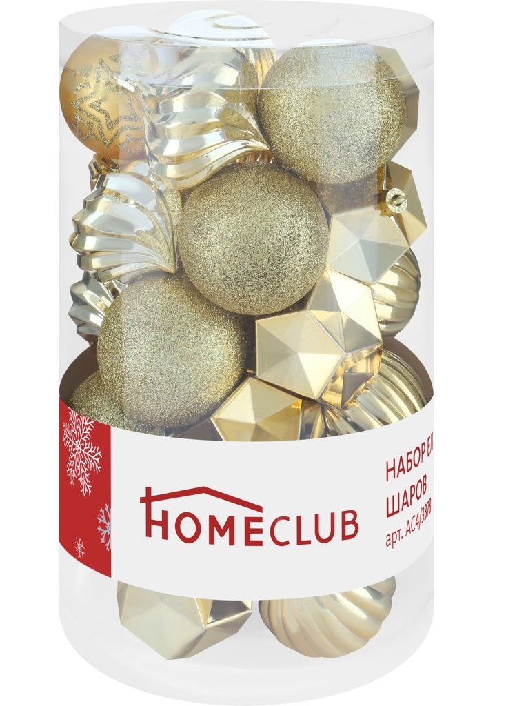 фото Набор шаров на ель home club 6 см золотистый 25 шт.