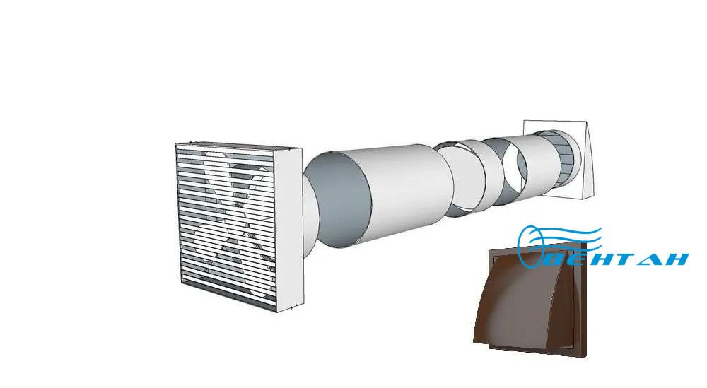 Вентилятор вытяжной ВЕНТАН 125 мм, стена до 0,5 метра (комплект) коричневый