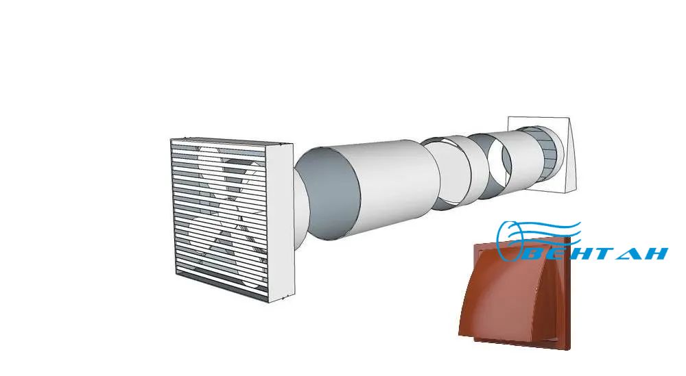 Вентилятор вытяжной ВЕНТАН 125 мм, стена до 1 метра (комплект) красно-коричневый