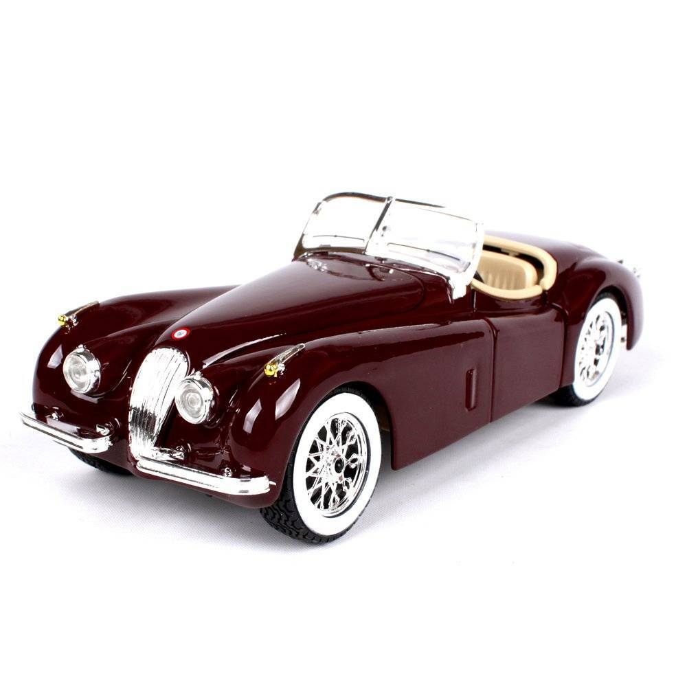 Машинка металлическая Bburago 1:24 Jaguar XK 120 Roadster (1951) вишневый, 18-22018 1 24 higher than the united states jaguar 1951 xk120 roadster convertible classic car simulation alloy car model