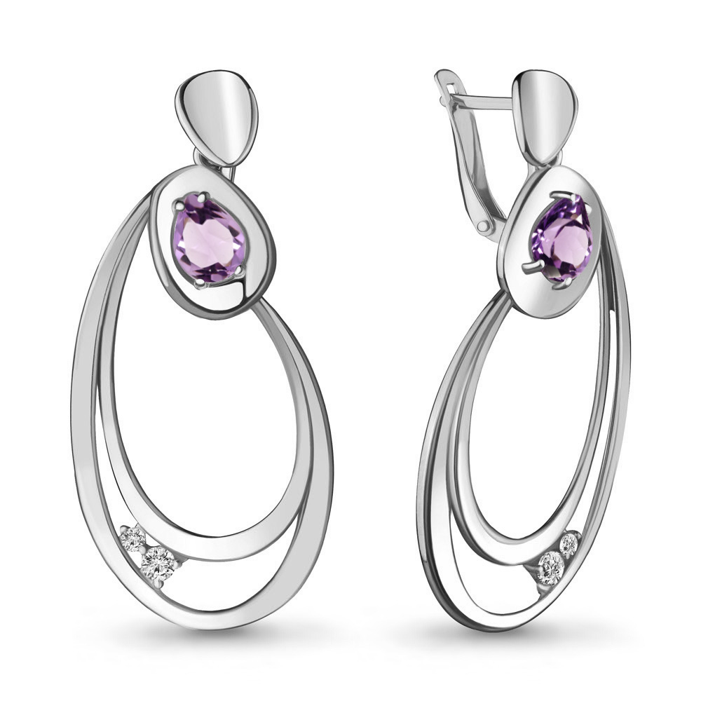 

Серьги подвески из серебра с аметистом/фианитом Aquamarine 4722004_925_р, 4722004_925_р