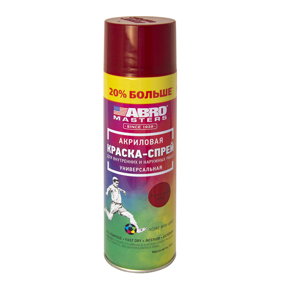 Краска-спрей +20% ABRO MASTERS SP-075-L-AM-RE (310 г) красная спрей для пластиковых поверхностей durable