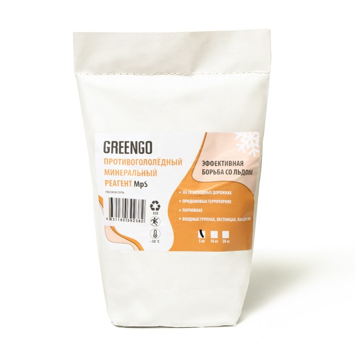 Реагент антигололедный Greengo Пескосоль, 5 кг, работает при -30 C, в пакете (5 кг, MpS)