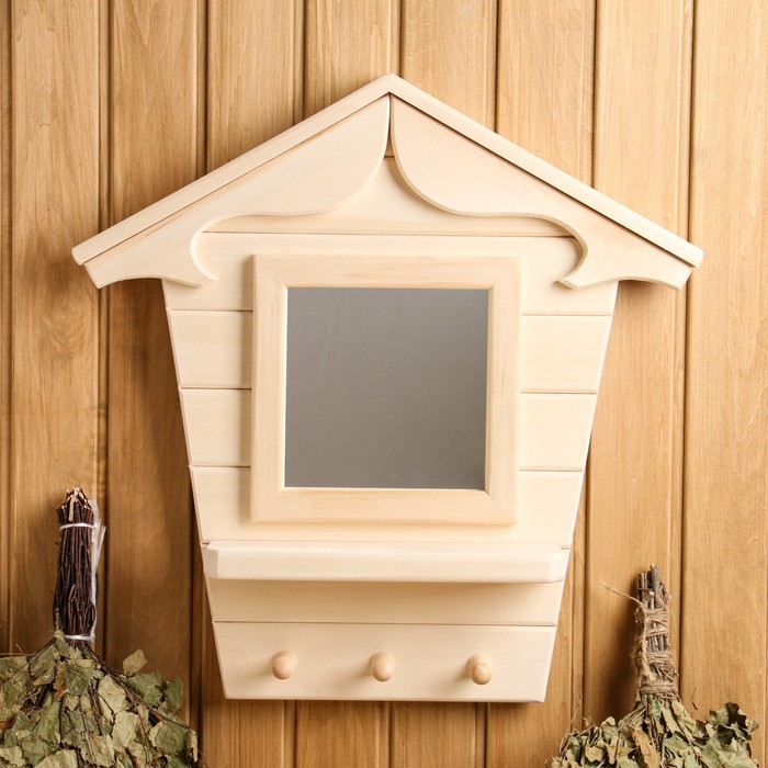 

Зеркало для бани Добропаровъ "Теремок" 55х12х53 см, Бежевый