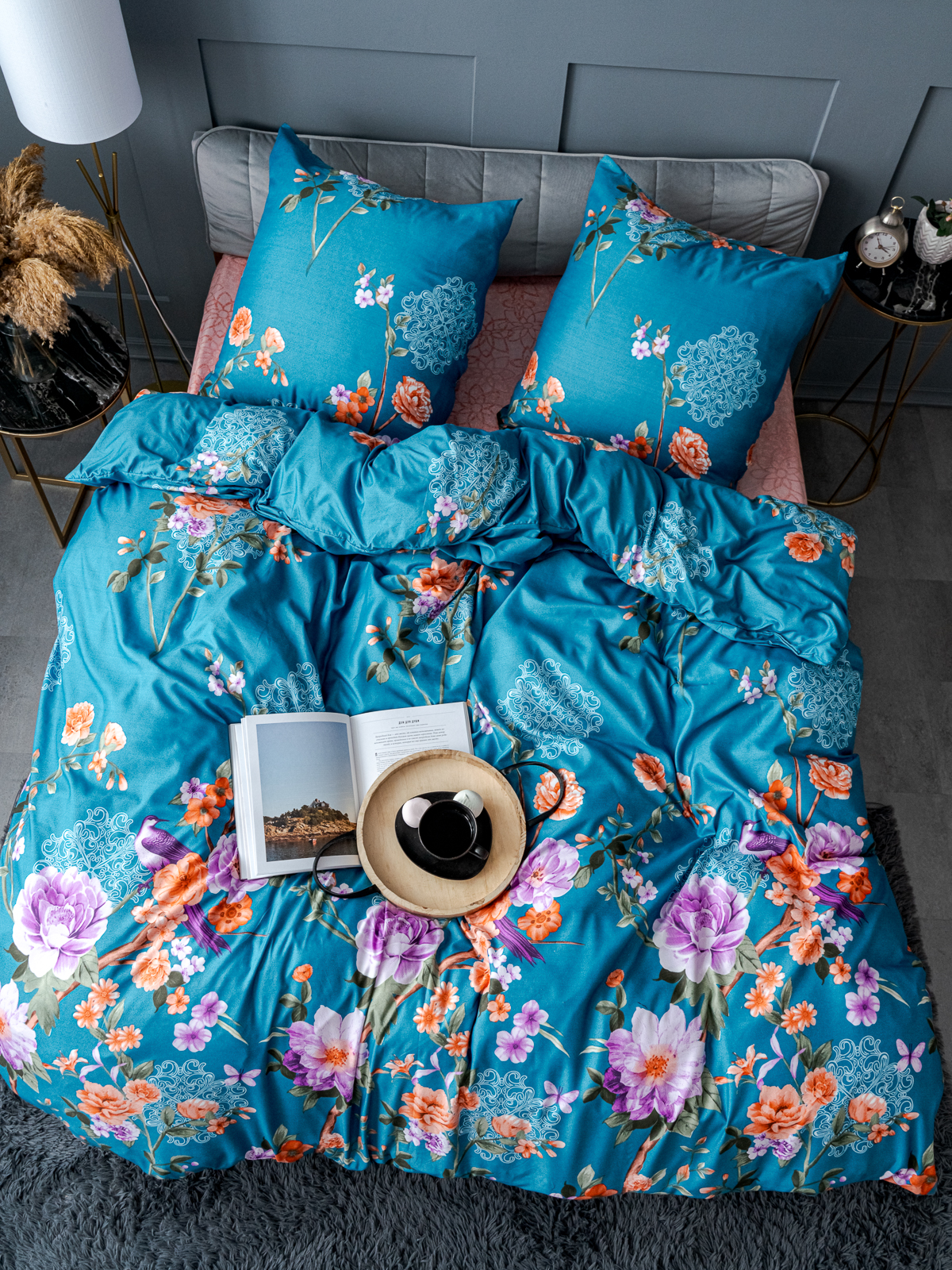 Комплект постельного белья Павлина Ветки с цветами 1.5 спальный наволочка 70x70