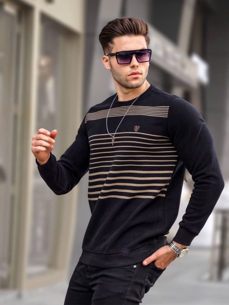 

Джемпер мужской NoBrand stripes черный L, stripes