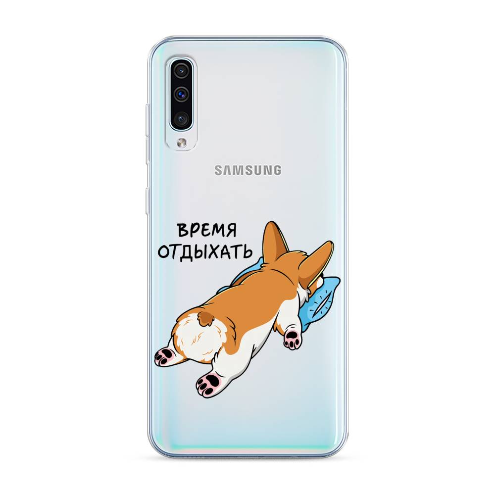 

Чехол на Samsung Galaxy A30s "Корги отдыхает", Черный;коричневый;голубой, 28850-1