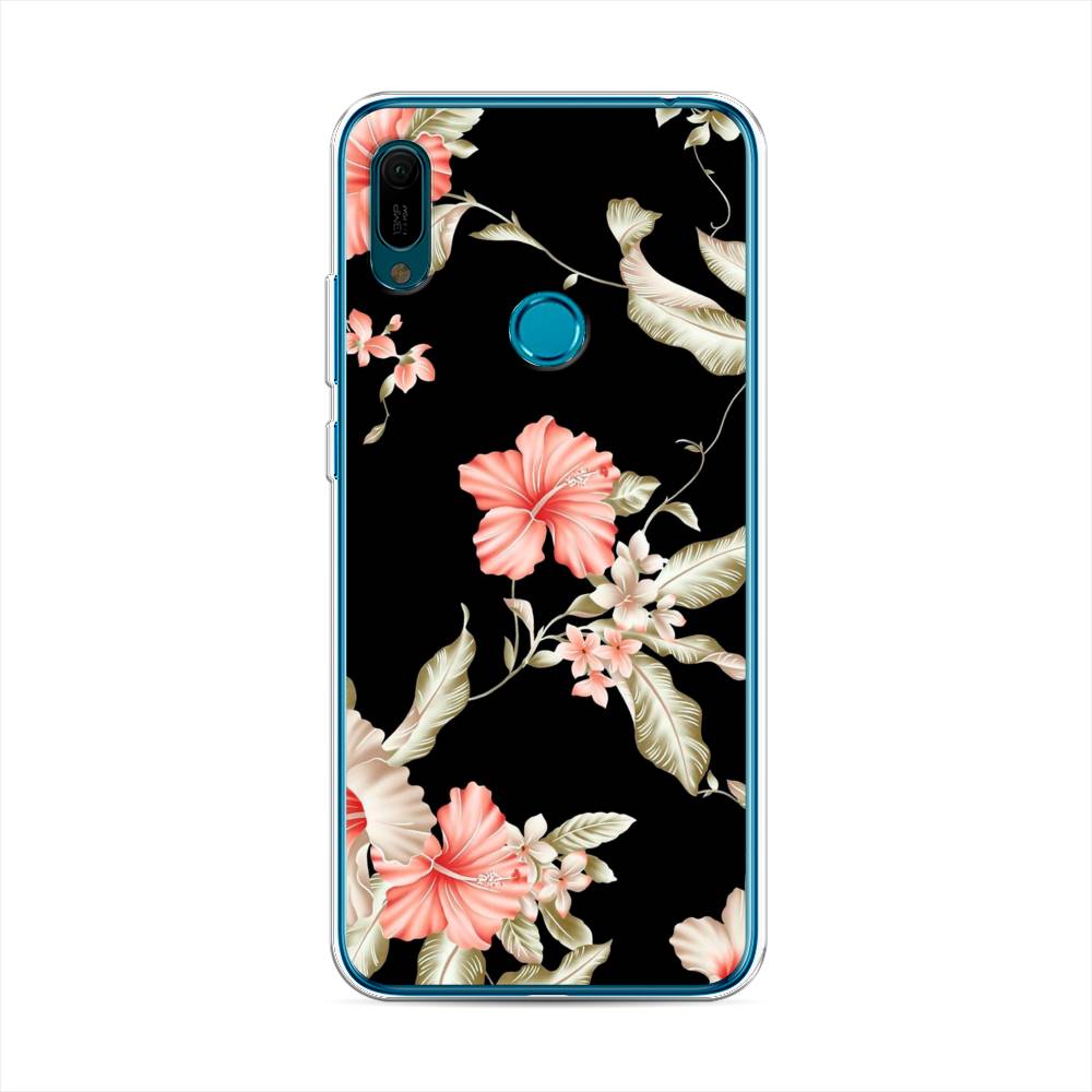 

Чехол Awog на Huawei Y6 2019 "Цветы для черном", Черный;розовый, 68650-8