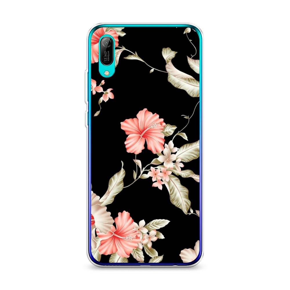 

Чехол Awog на Huawei Y6 Pro (Prime) 2019 "Цветы для черном", Черный;розовый, 68150-8