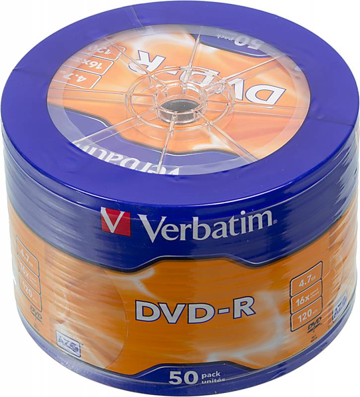 

Оптический диск DVD-R Verbatim 4.7ГБ 16x, 50шт., wagon wheel 43731, Оптический диск DVD-R Verbatim 4.7ГБ 16x, 50шт., wagon wheel [43731]