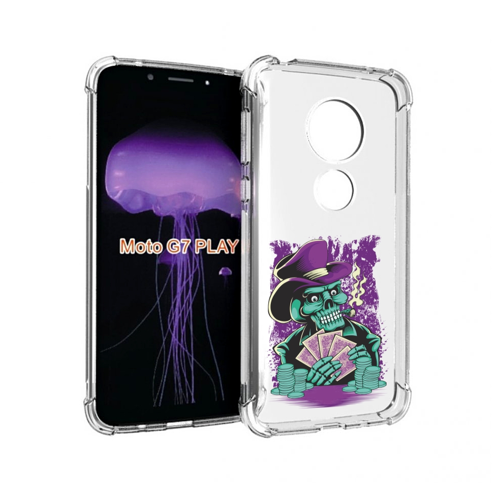 

Чехол MyPads зеленый череп с картами для Motorola Moto G7 Play, Прозрачный, Tocco
