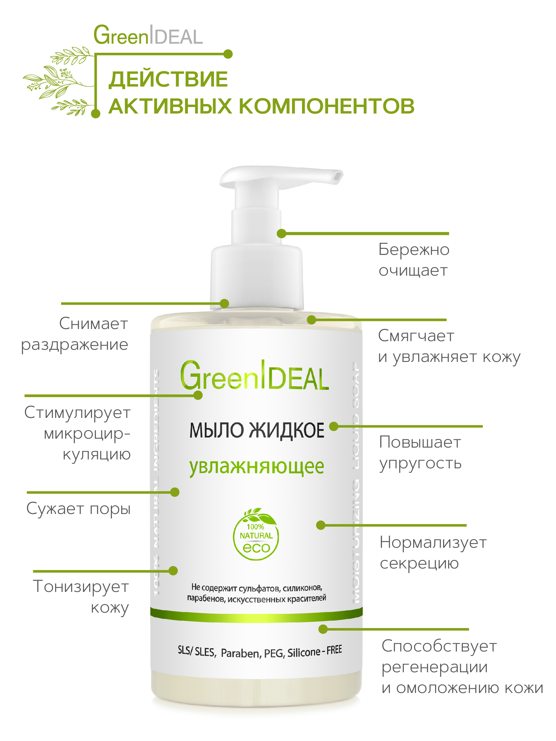 Мыло жидкое GreenIdeal увлажняющие натуральное бессульфатное