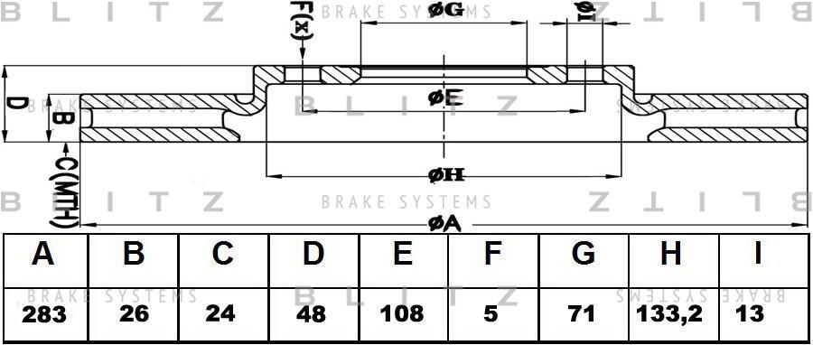 Bs0422_диск Тормозной Передний Peugeot 607 2.0-2.2hdi 99> Blitz арт. BS0422