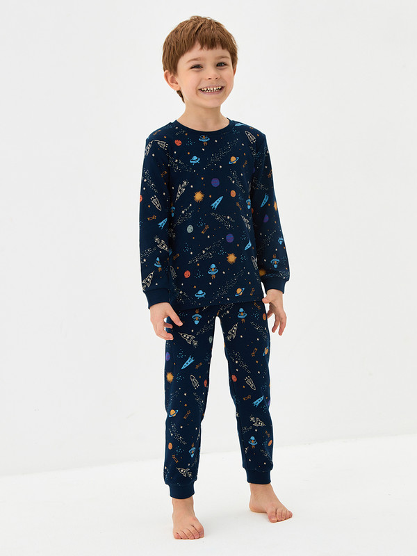 Пижама детская KOGANKIDS 342-811-38, тёмно-синий набивка галактика, 116
