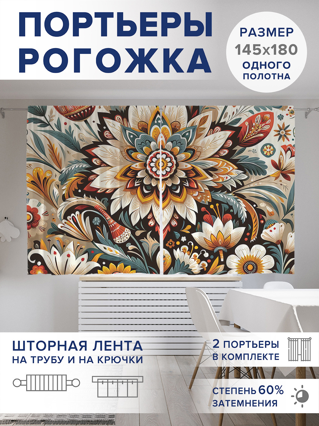 

Фотошторы JoyArty Ажурные цветы оксфорд, pox_sd1723_145x180