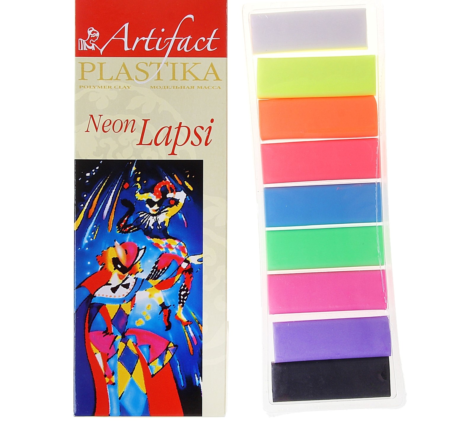 Пластика - полимерная глина набор LAPSI NEON 9 флуоресцентных цветов 180г Arti