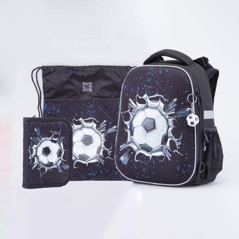 Рюкзак школьный детский Котофей 02717329-40, чер-бел, выс 37 см