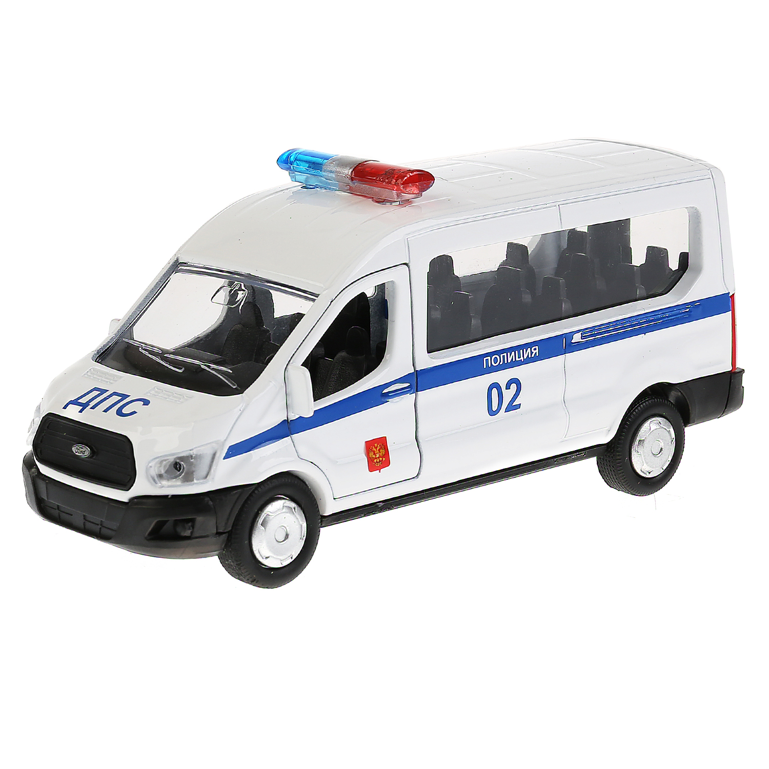 

Инерционная игрушечная машинка Технопарк Ford Transit Полиция 12 см SB-18-18-P(W)-WB, Белый