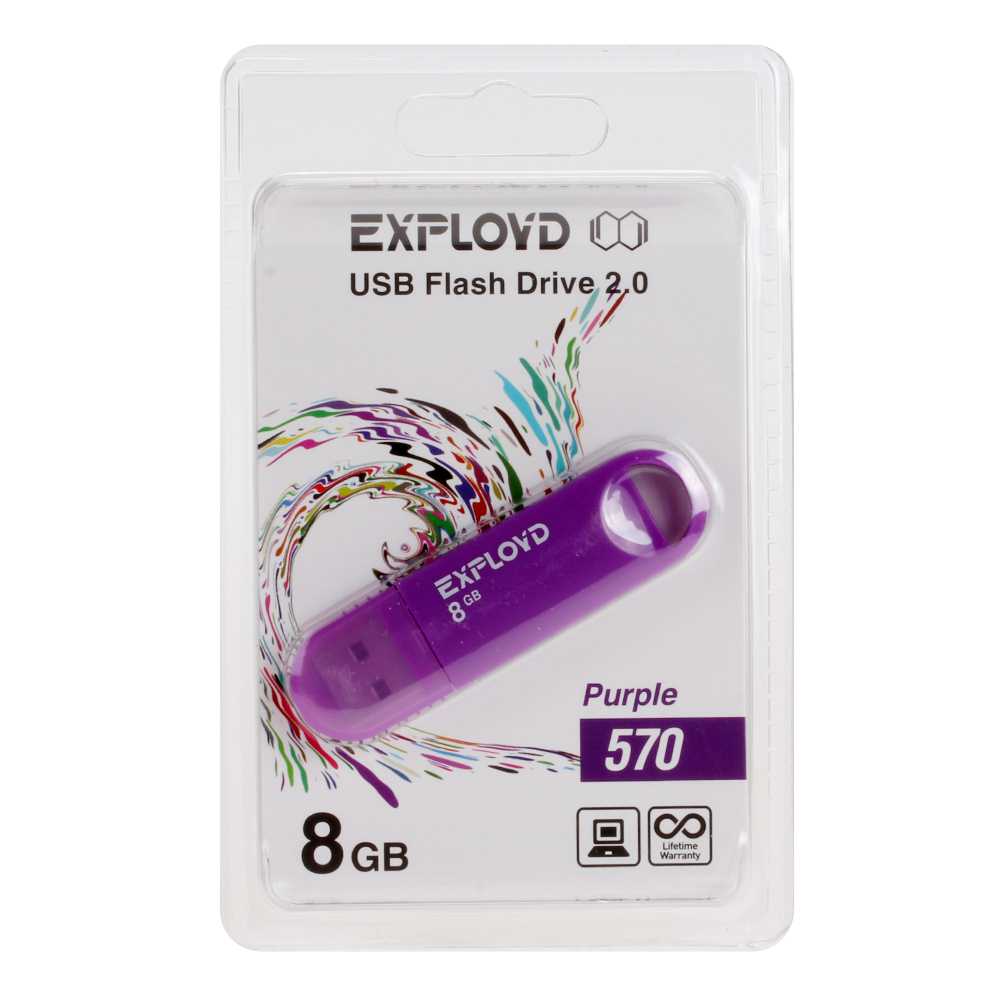 

Карта памяти Exployd USB 8Гб EX-8GB-570 EX-8GB-570 Purple, EX-8GB-570