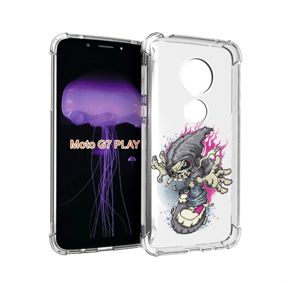 

Чехол MyPads нарисованный скелет на скейт борде для Motorola Moto G7 Play, Прозрачный, Tocco