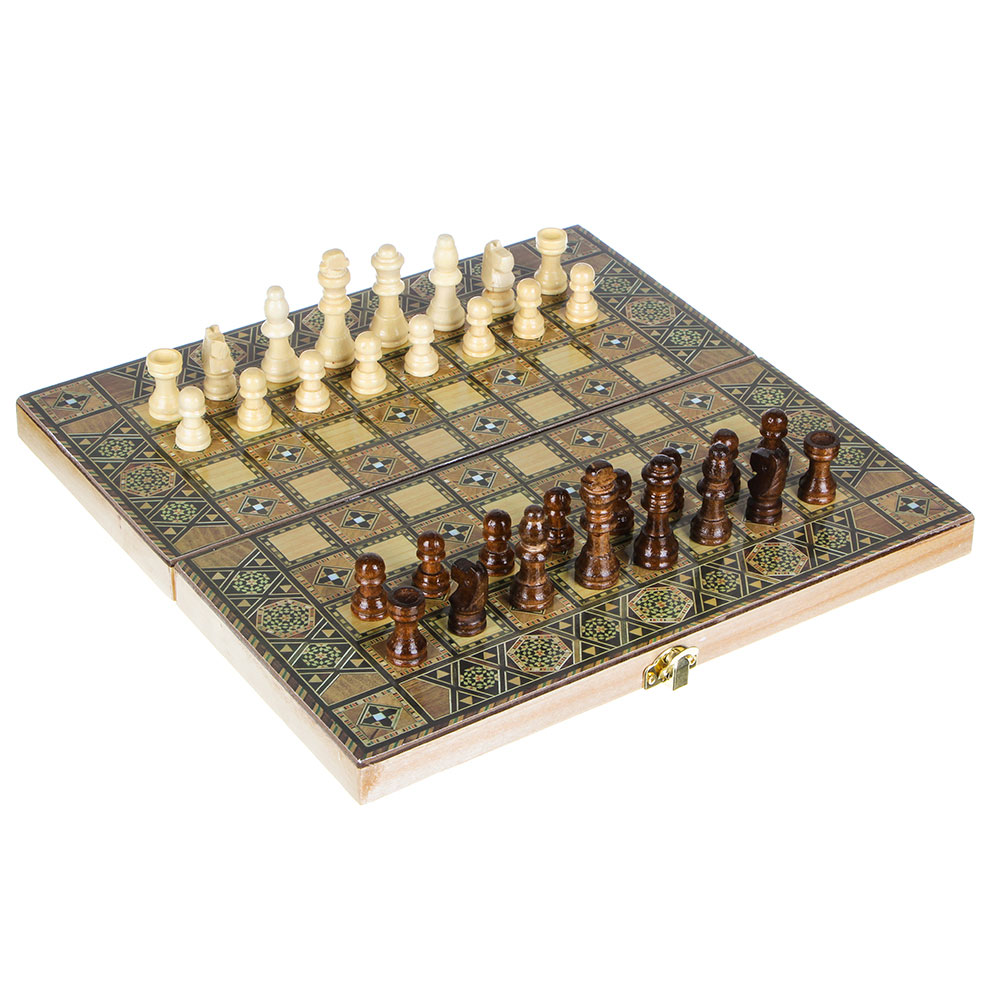 Набор магнитных игр LDGames 539-004 3 в 1 (шашки, шахматы, нарды) узорчатые мдф дерево