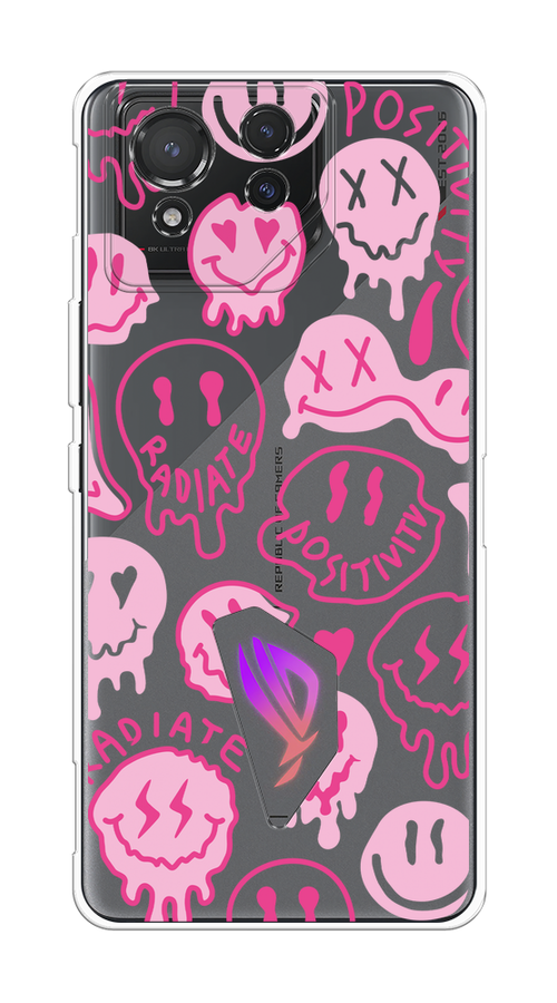 

Чехол на Asus ROG Phone 8 "Галлюциногенные смайлики", Прозрачный;розовый, 45150-1