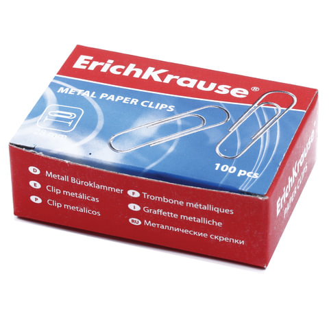 Скрепки ErichKrause, 28 мм, оцинкованные, 100 штук, в картонной коробке, 7855, 20 шт