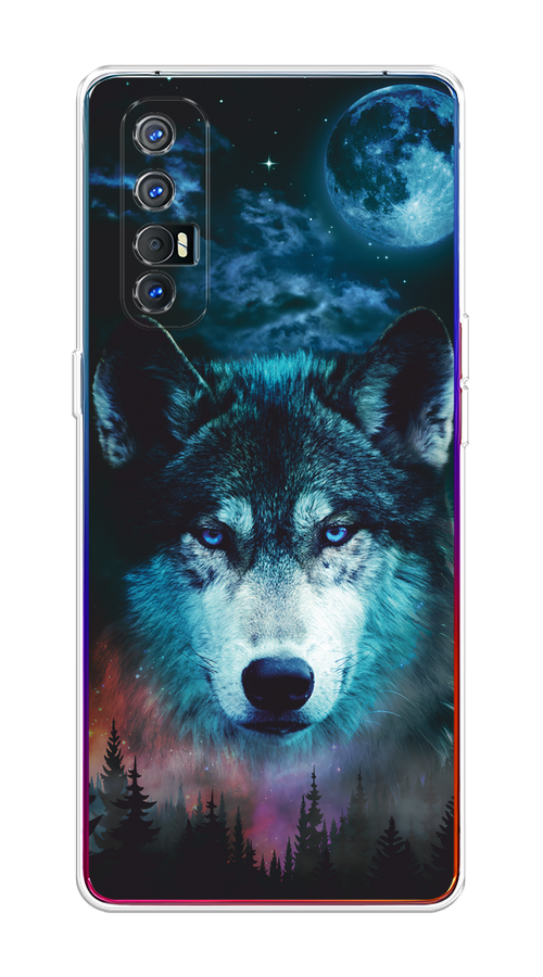 

Чехол на Oppo Reno 3 Pro "Лунный волк", Бирюзовый;розовый;синий, 252550-1
