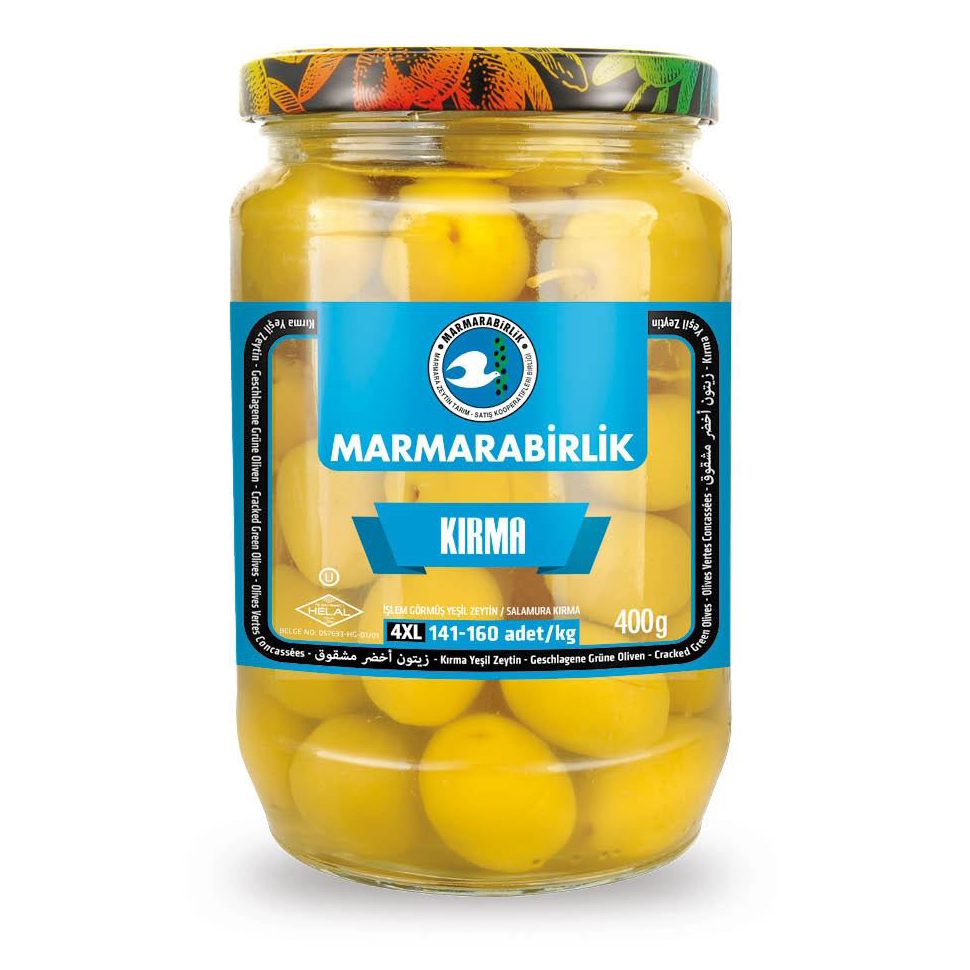 

Оливки Marmarabirlik Kirma зеленые большие в рассоле с косточкой 400 г