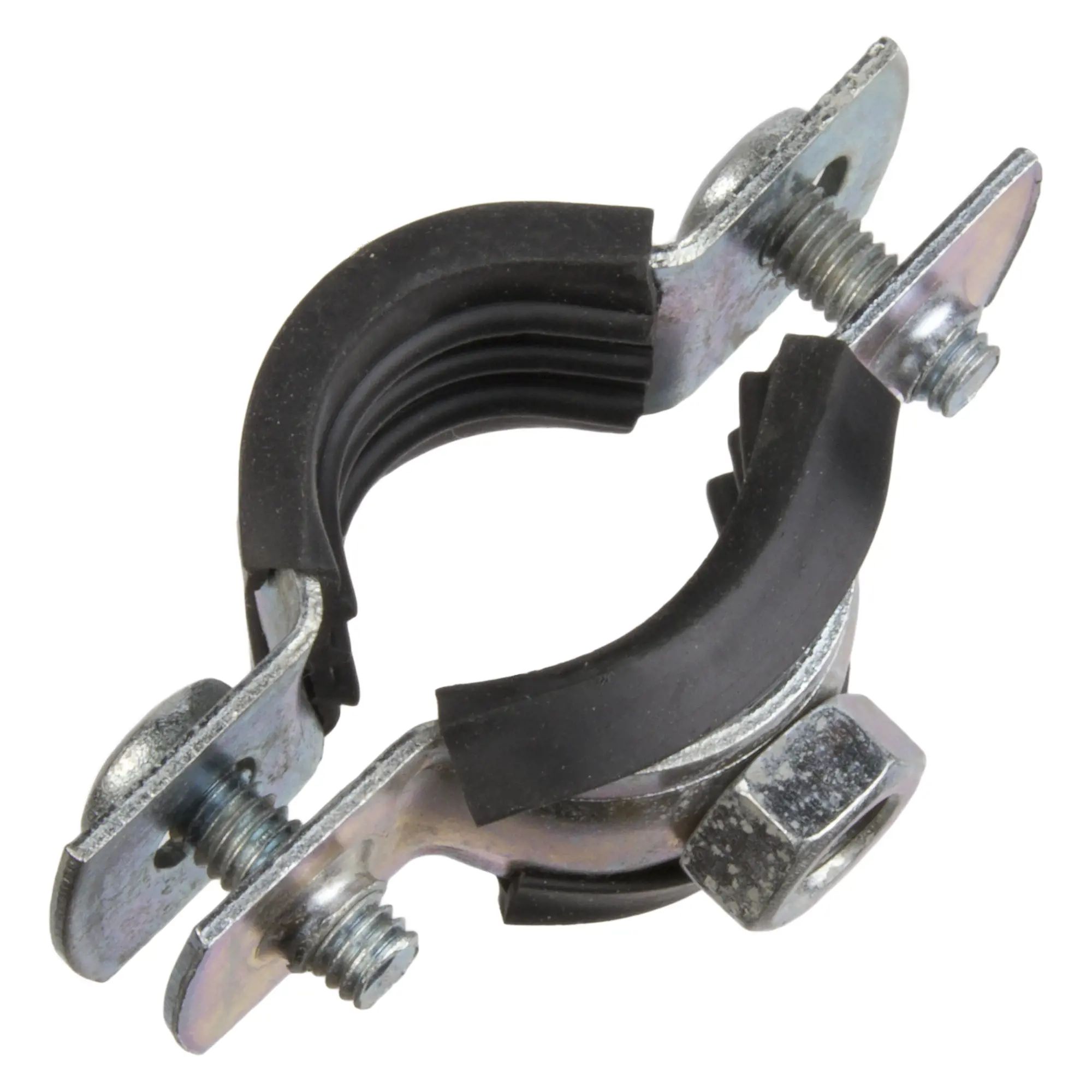 

Хомут сантехнический металлический для труб 1/2" (20-24мм) с резиновым уплотнителем и гайк, Серебристый