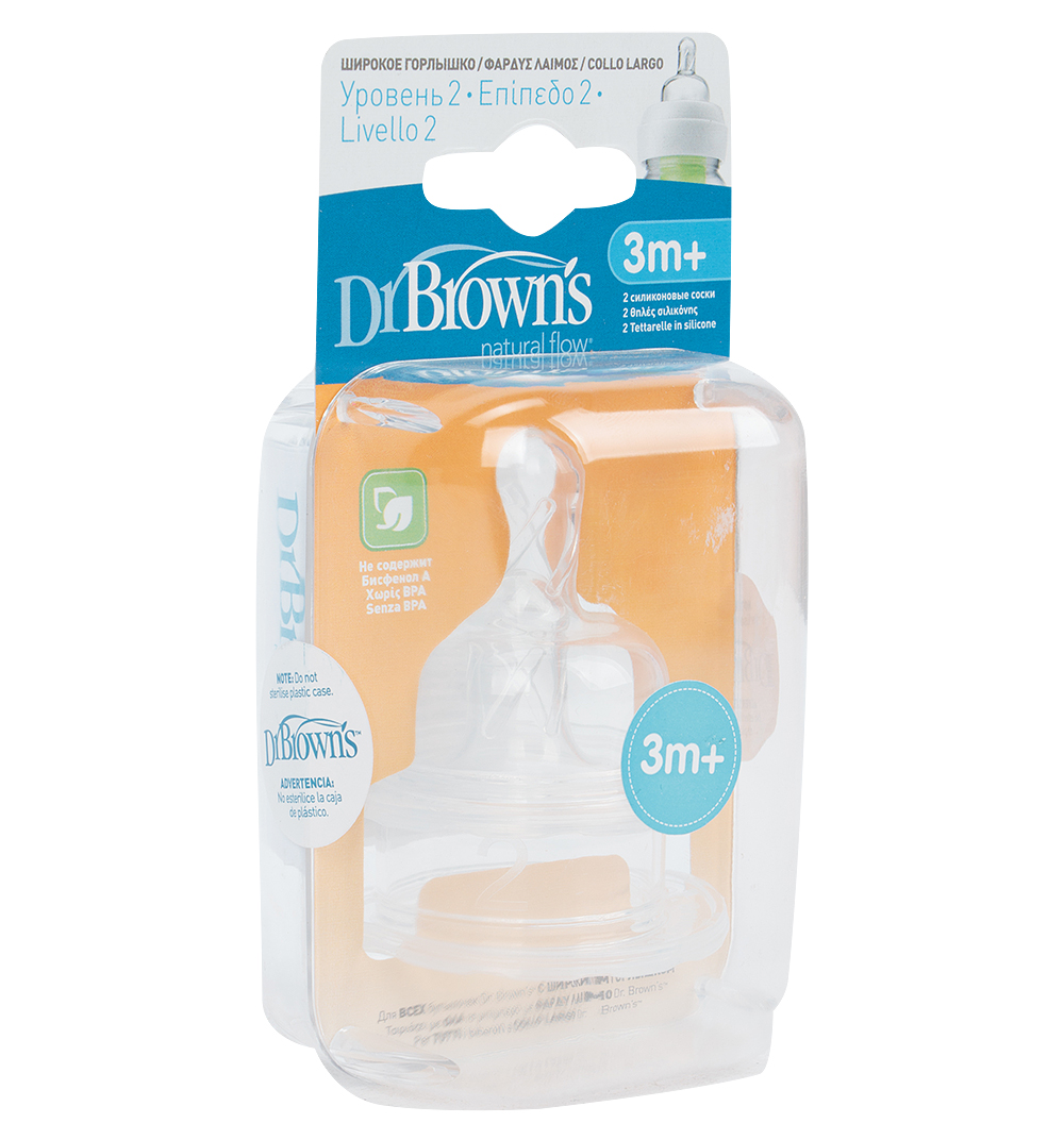 

Соска Dr.Browns с широким основанием медленный поток, 3-6 мес, 2 шт