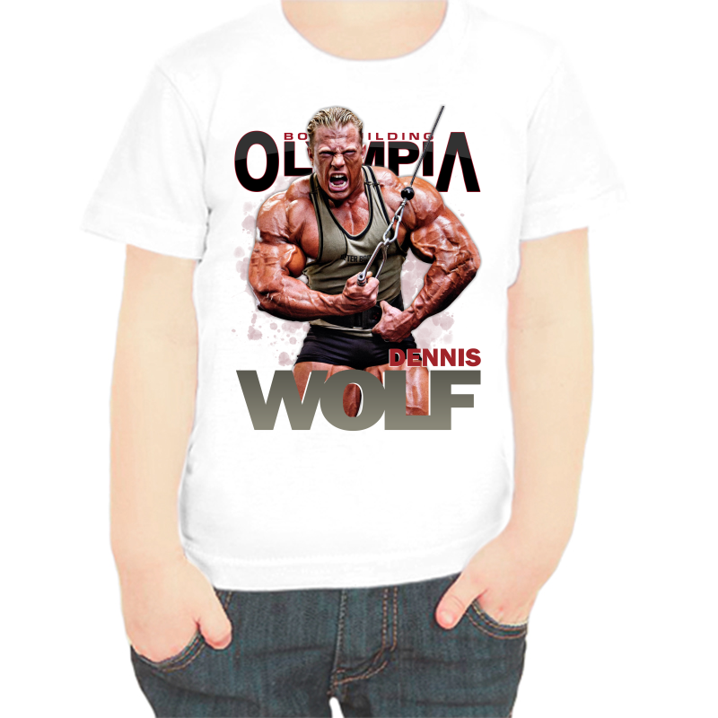 

Футболка мальчику белая 34 р-р bodibilding olimpia dennis wolf, Белый, fdm_dennis_wolf