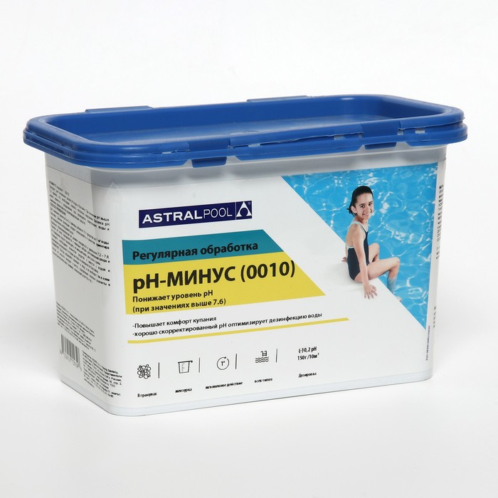 Регулятор pH-минус Astralpool для бассейнов, порошок, с мензуркой, 1,5 кг