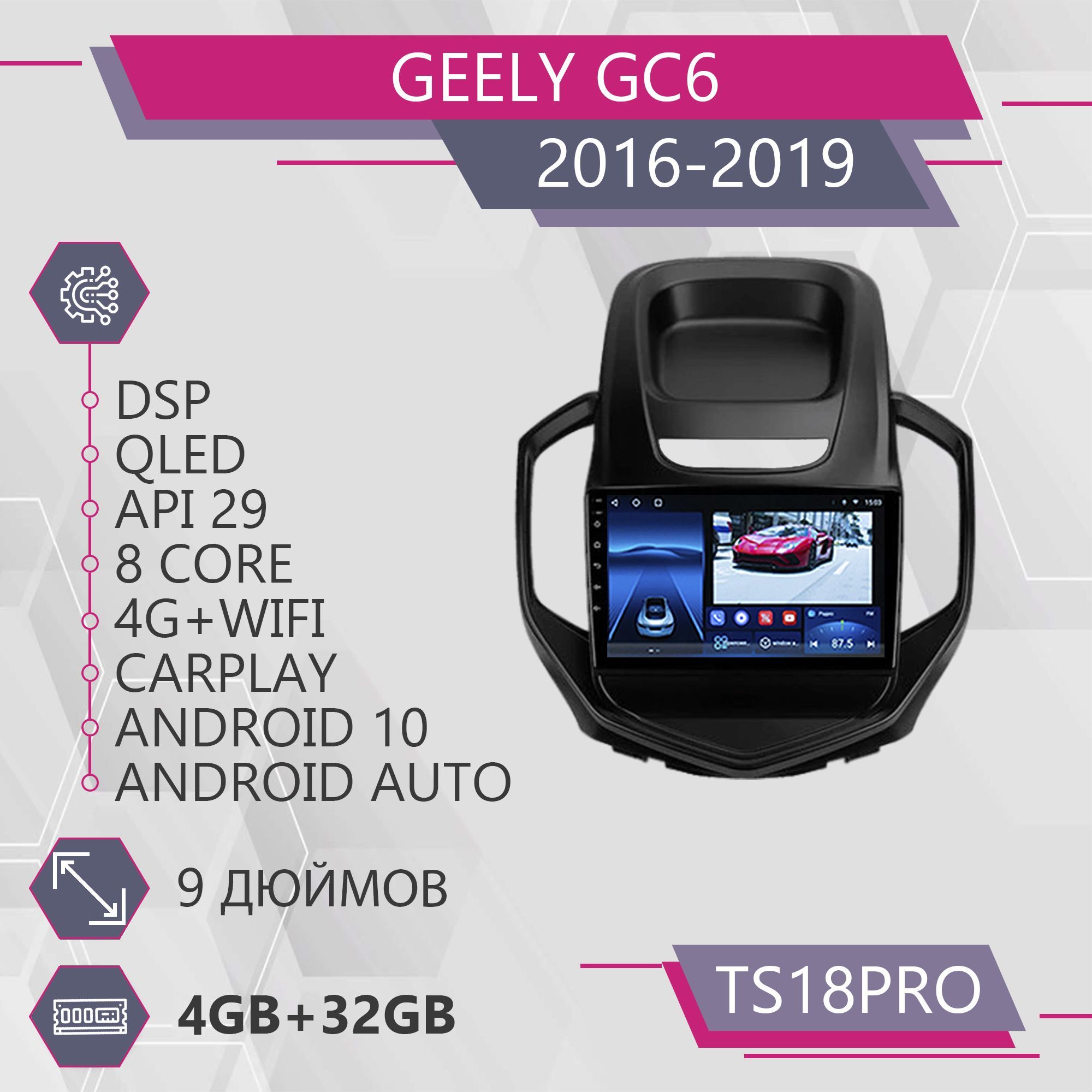 Магнитола Точка Звука TS18Pro для Geely GC6 / Джили 4+32GB 2din