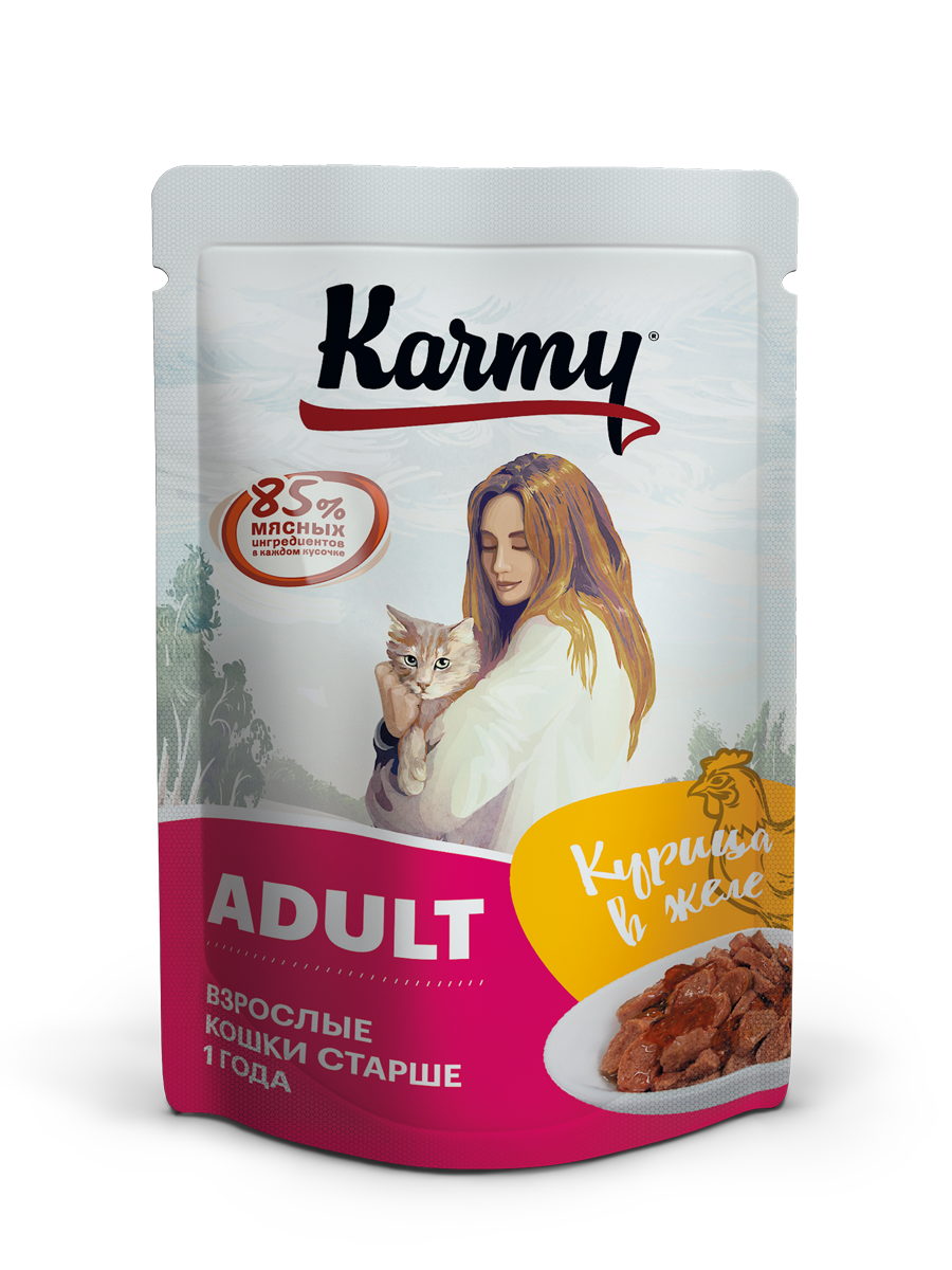 Влажный корм для кошек Karmy ADULT, курица в желе, 24шт по 80г