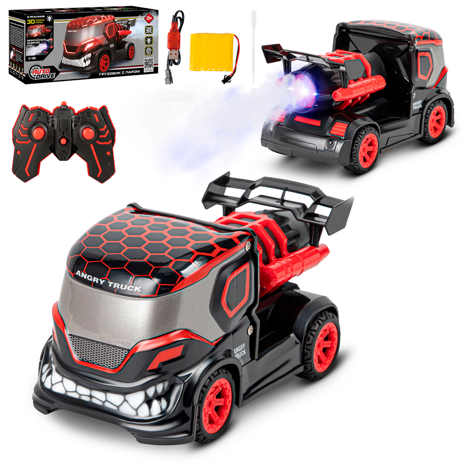 Радиоуправляемая машинка, Грузовик с функцией пара, подсветкой корпусапульта, JB0404734