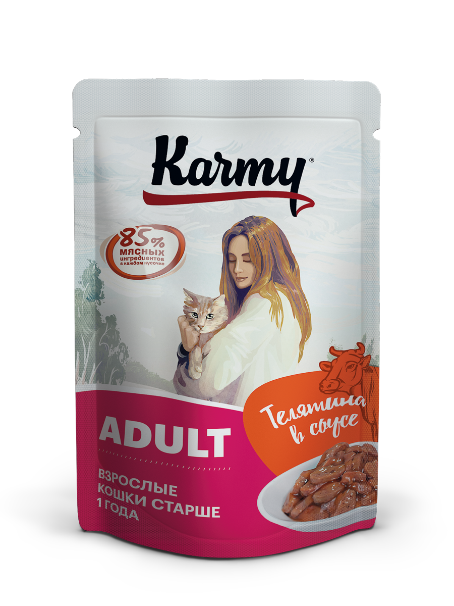 Влажный корм для кошек Karmy ADULT, телятина в соусе, 24шт по 80г